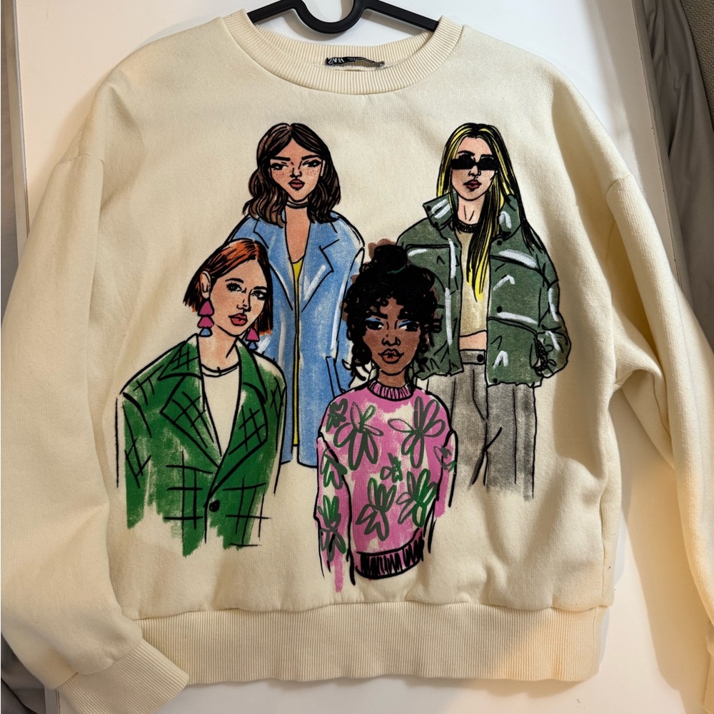 Zara Cream Graphic Sweater